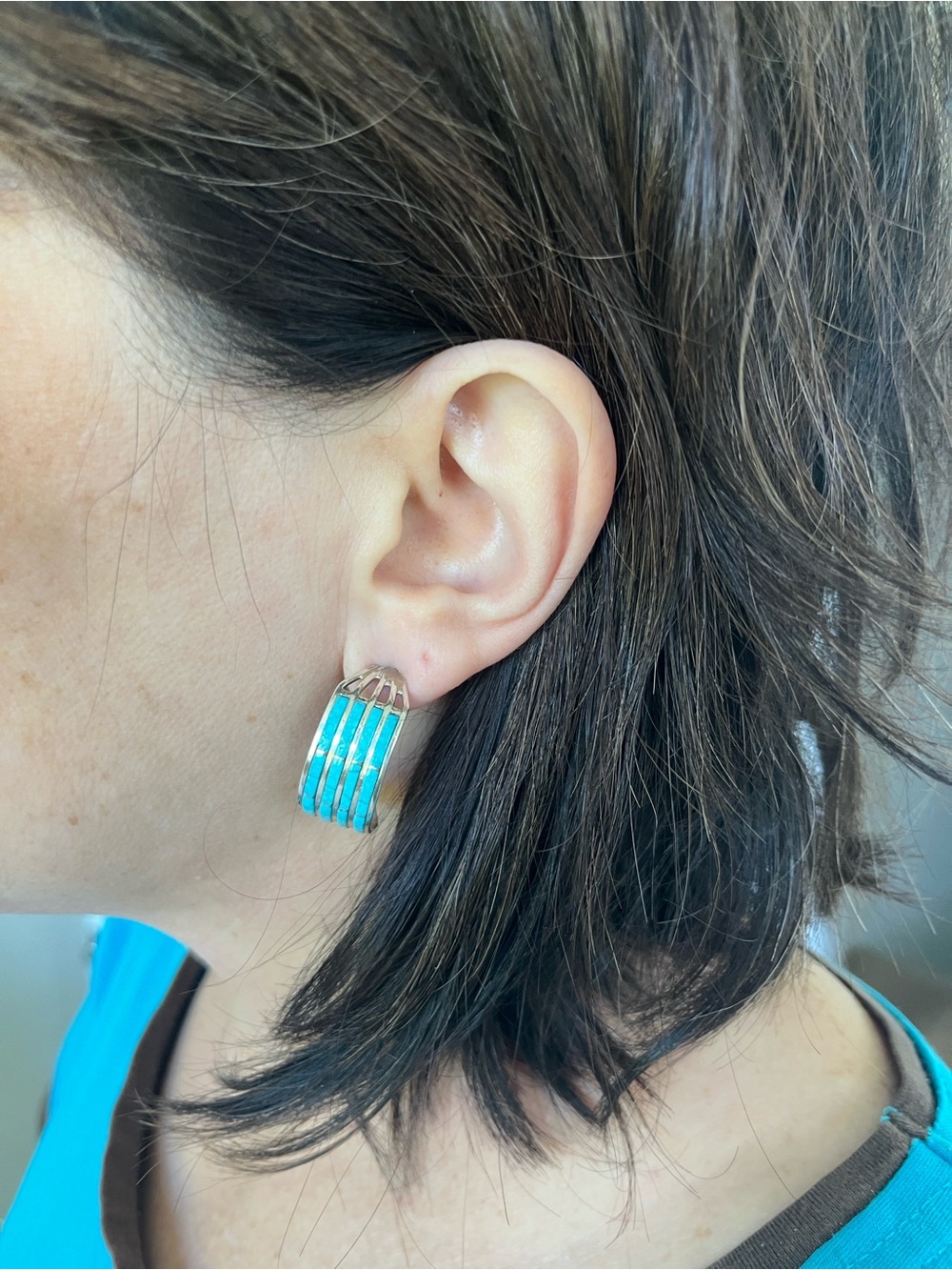 🦋DO NOT PURCHASE ON HOLD FOR ANGEL🦋Navajo Turquoise Inlay Hoop Earrings